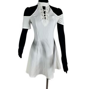 Material Girl White Cold Shoulder Skater Dress Lace Up Neck Mod Party Juniors